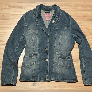 Vintage Y2K Style Medium Wash Denim Jacket Blush Jeans Women’s Size Medium